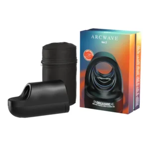 Arcwave Ion 2 male pleasure device in black, shown with a zippered storage case and branded retail box on a light background.