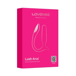 Bright pink Lovense Lush Anal retail box angled front view