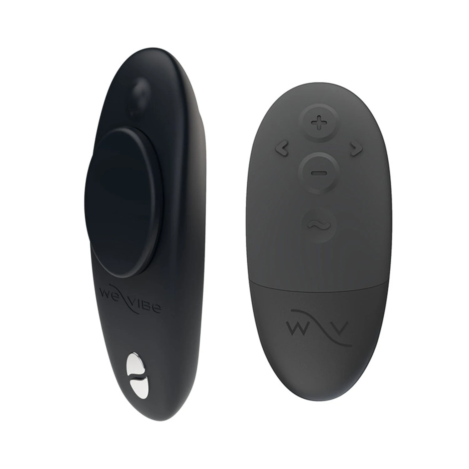 Black We-Vibe Moxie+ with black remote on white background