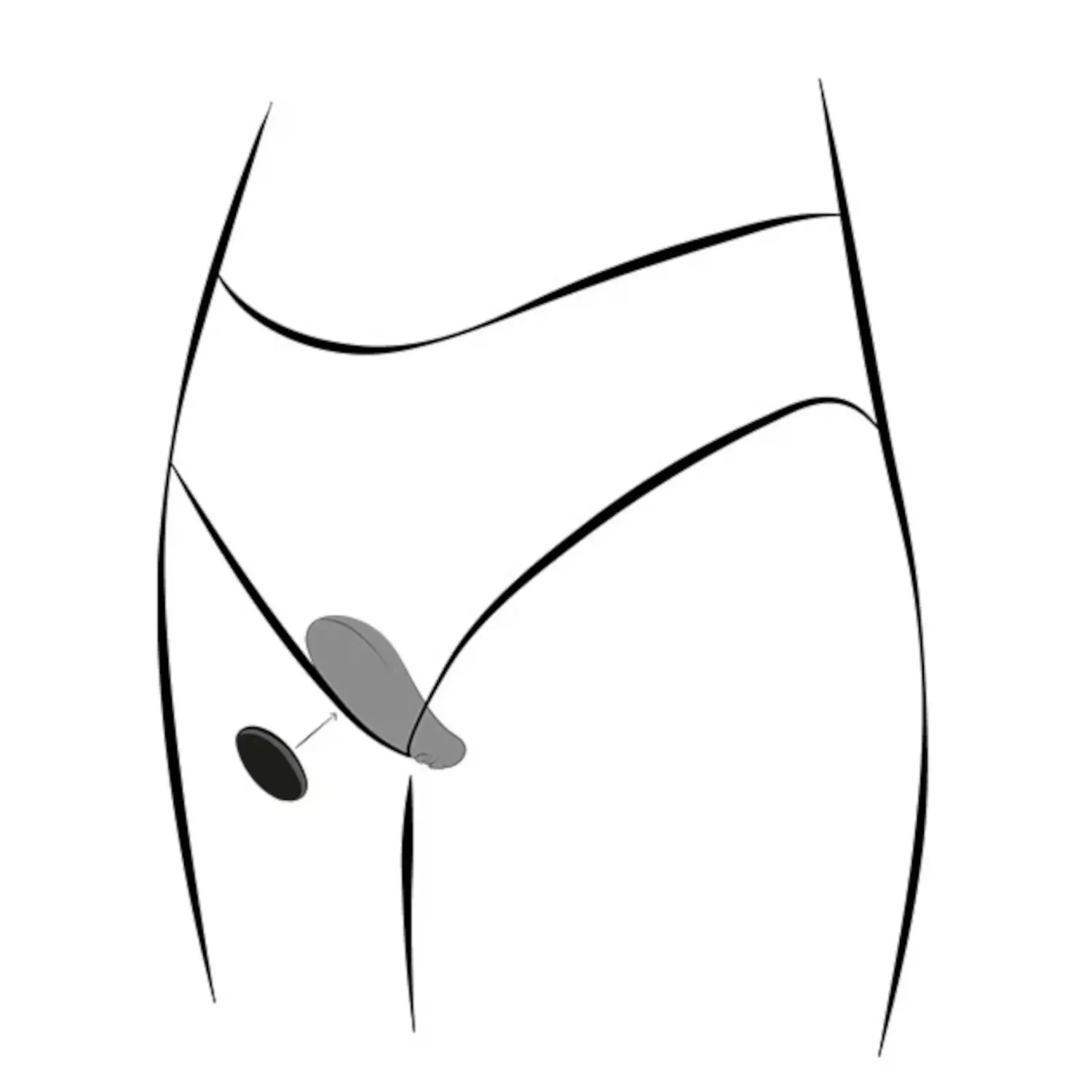 Illustration of black We-Vibe Moxie+ worn inside underwear with magnet clip
