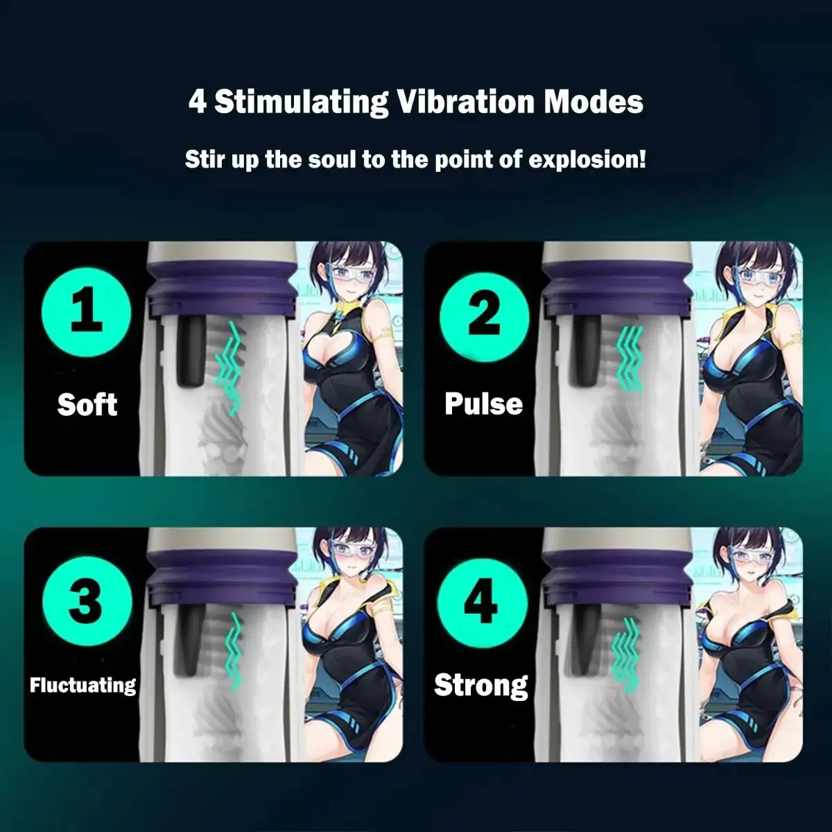 TryFun Protean 2 graphic showing 4 stimulating vibration modes