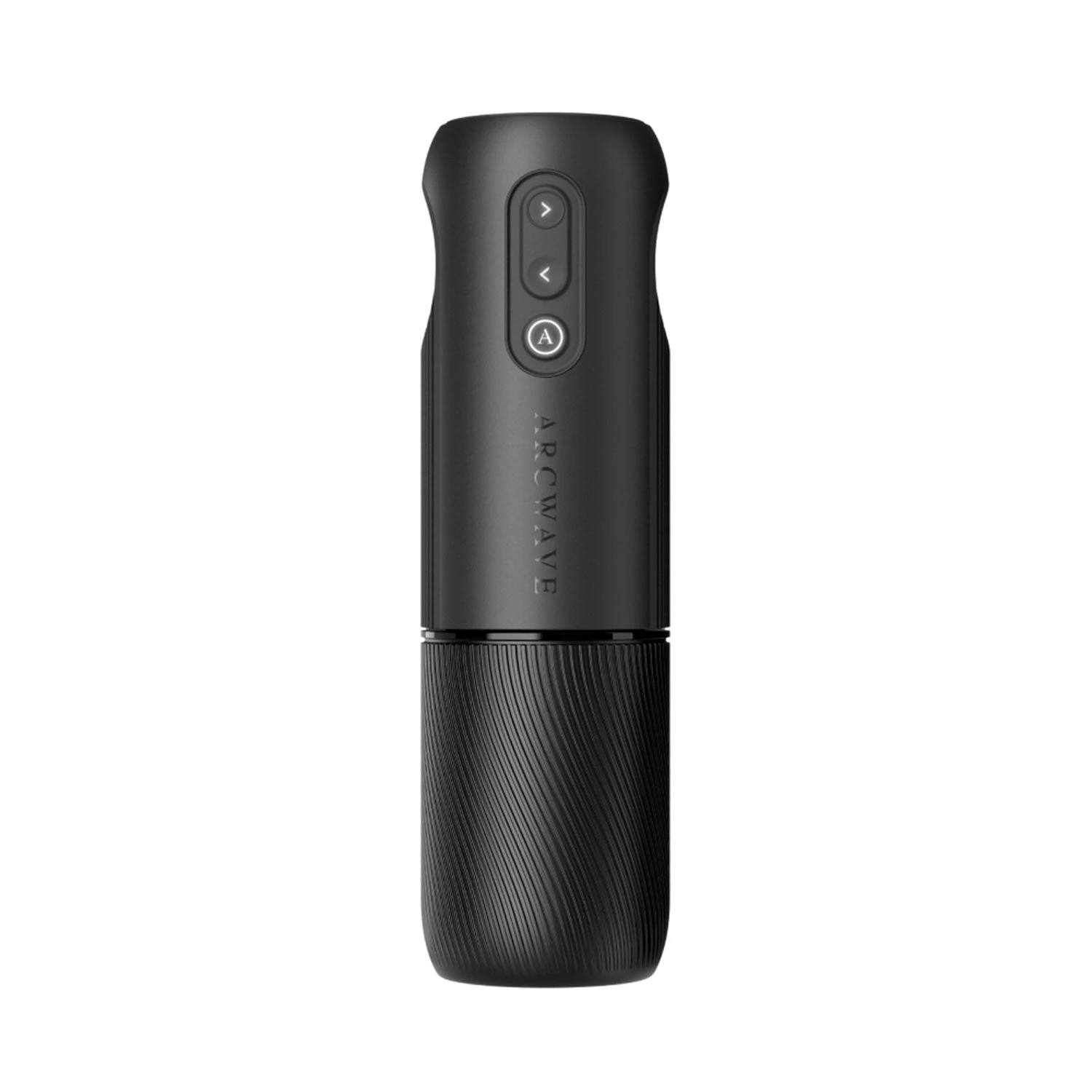 Arcwave Orbit rotating male stroker in black front product view.