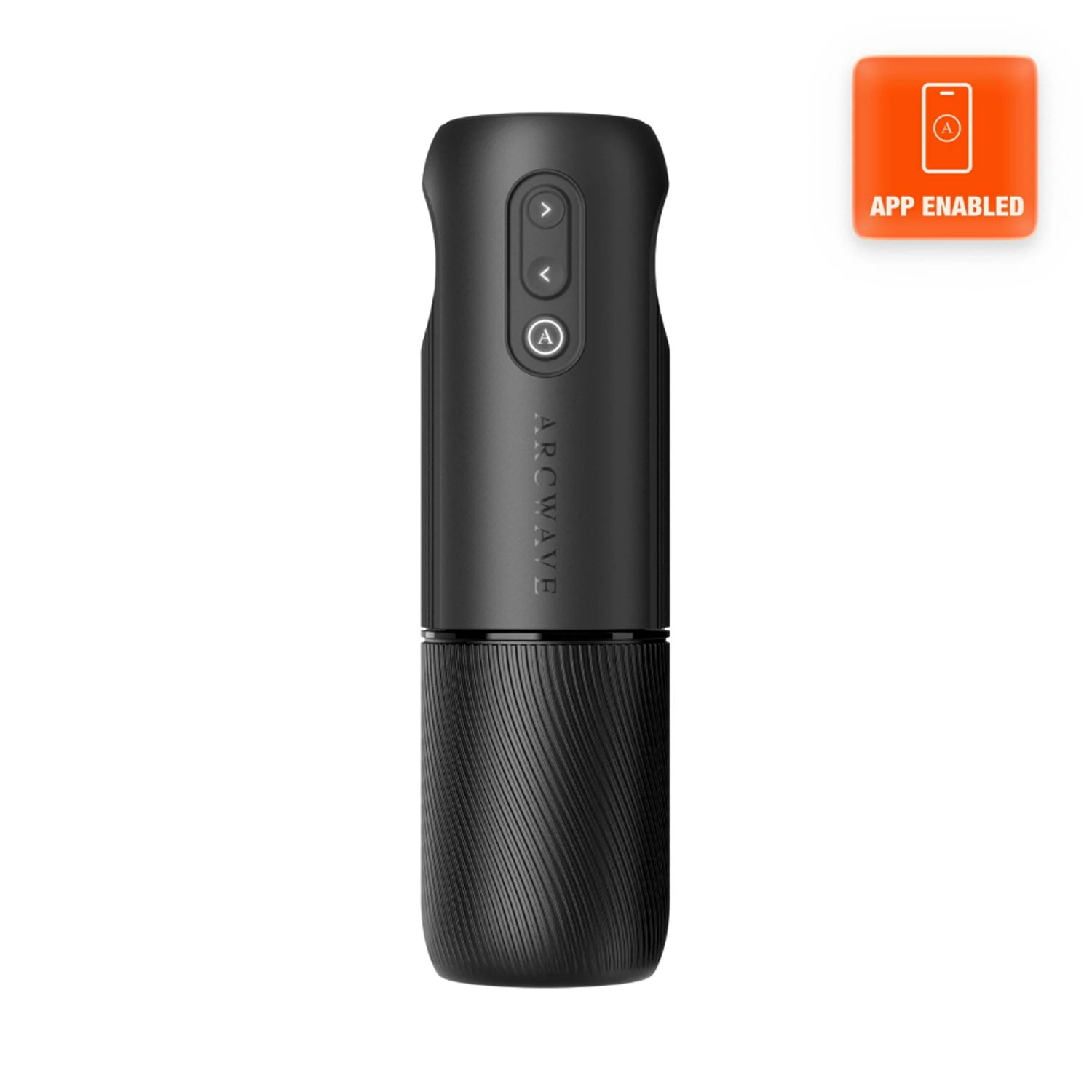 Arcwave Orbit app-enabled rotating male stroker in black.