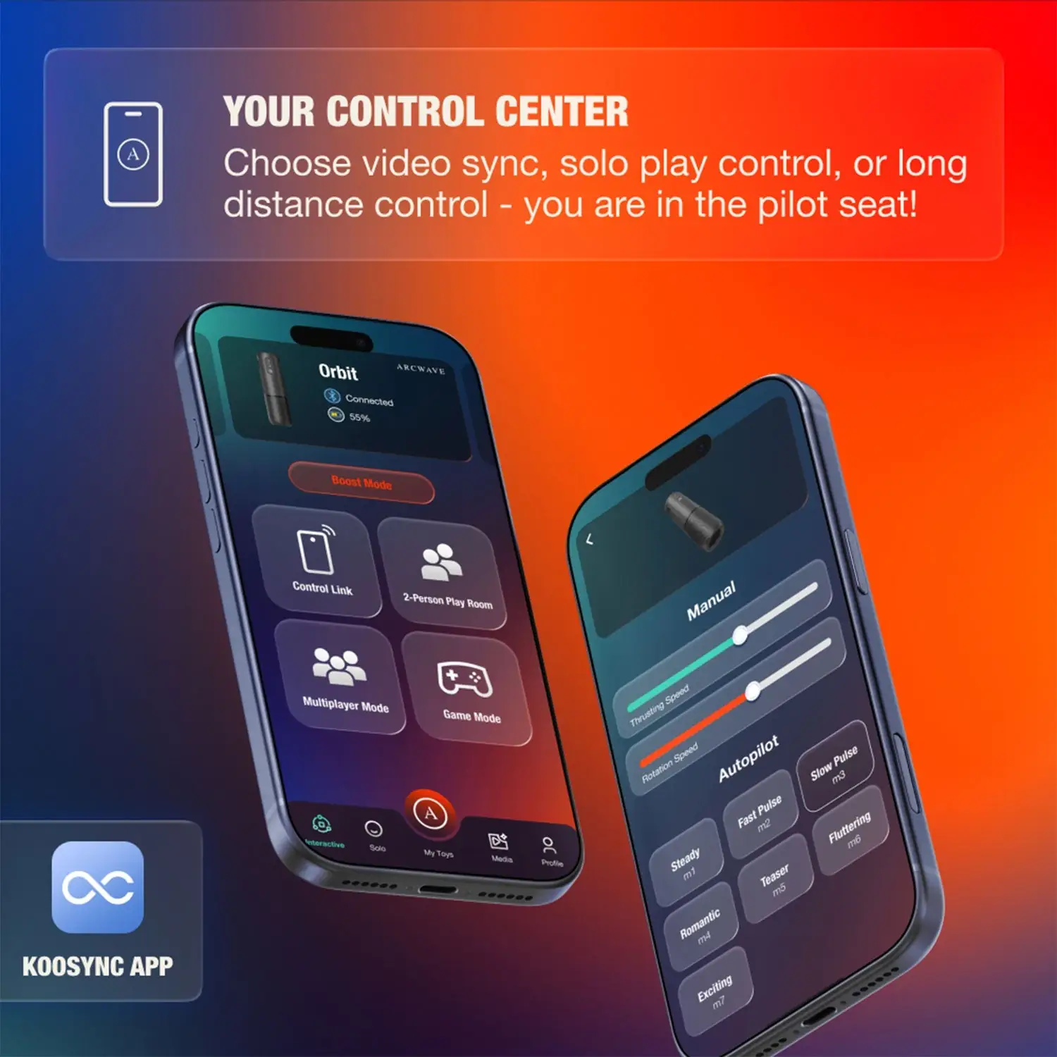 Arcwave Orbit KooSync app control center with remote and manual controls