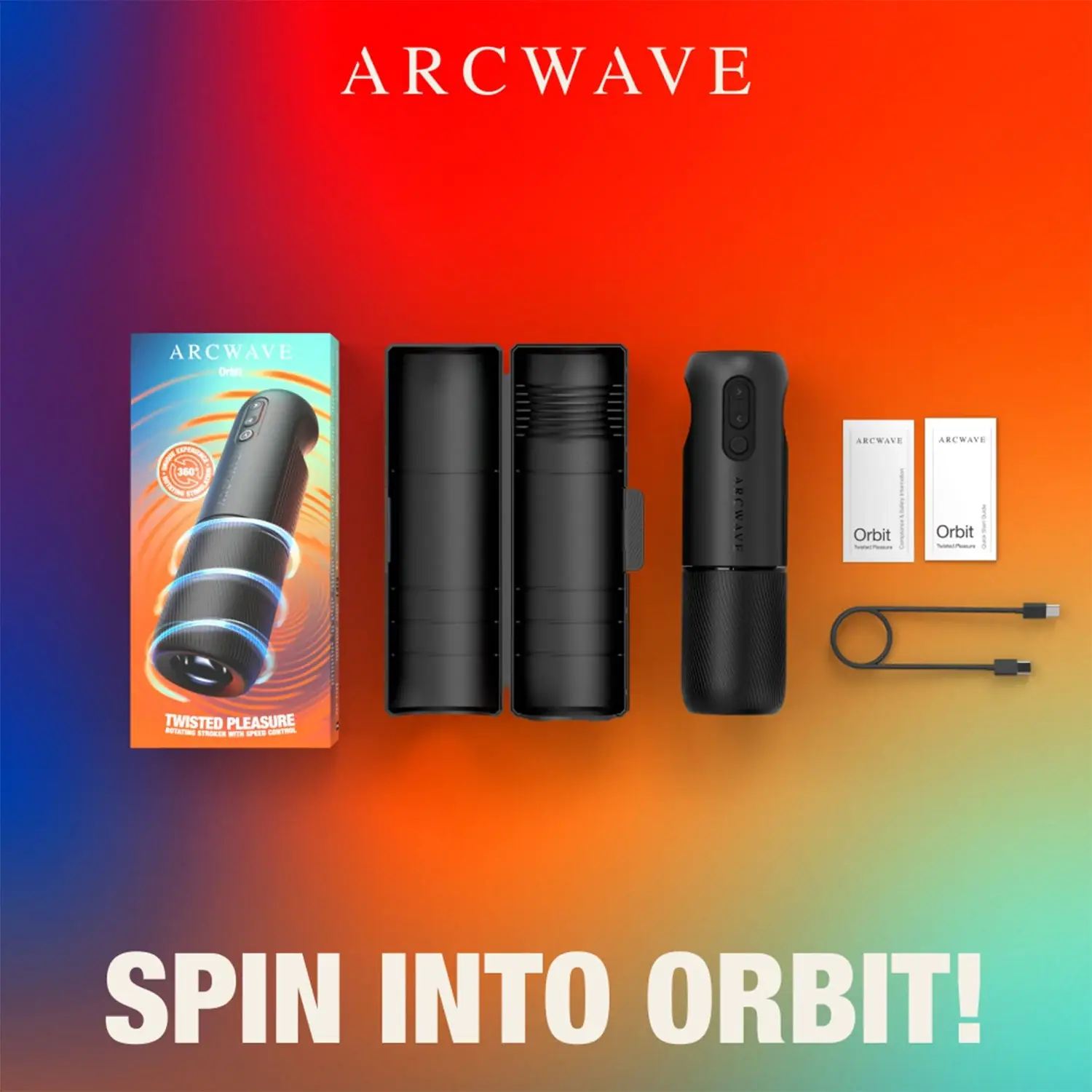 Arcwave Orbit package contents with storage case, manuals, and charging cable