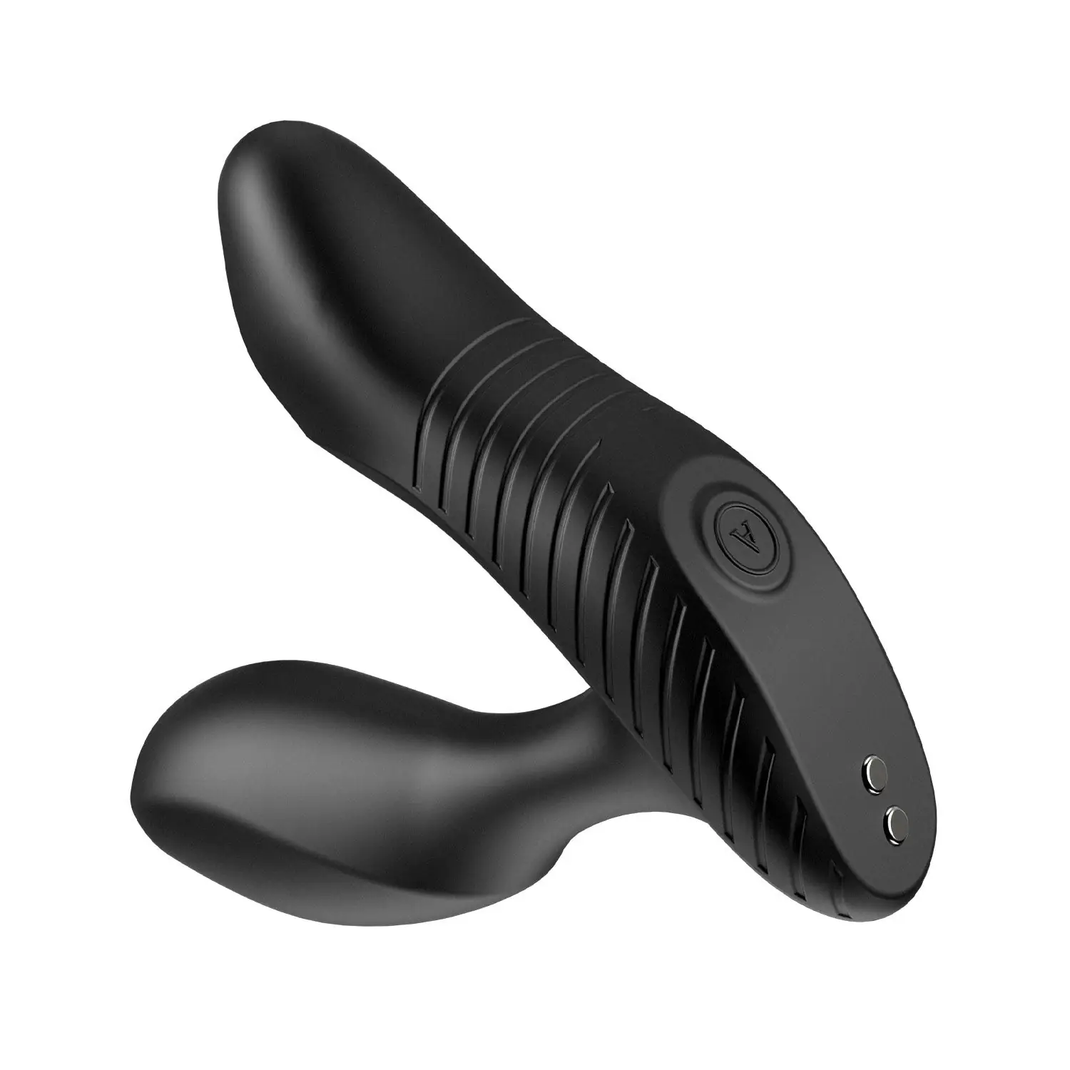 Arcwave Perk black prostate vibrator with remote angled view on white background