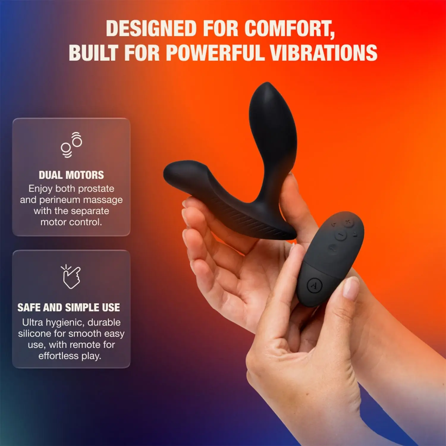 Arcwave Perk comfort and dual motors feature graphic with remote