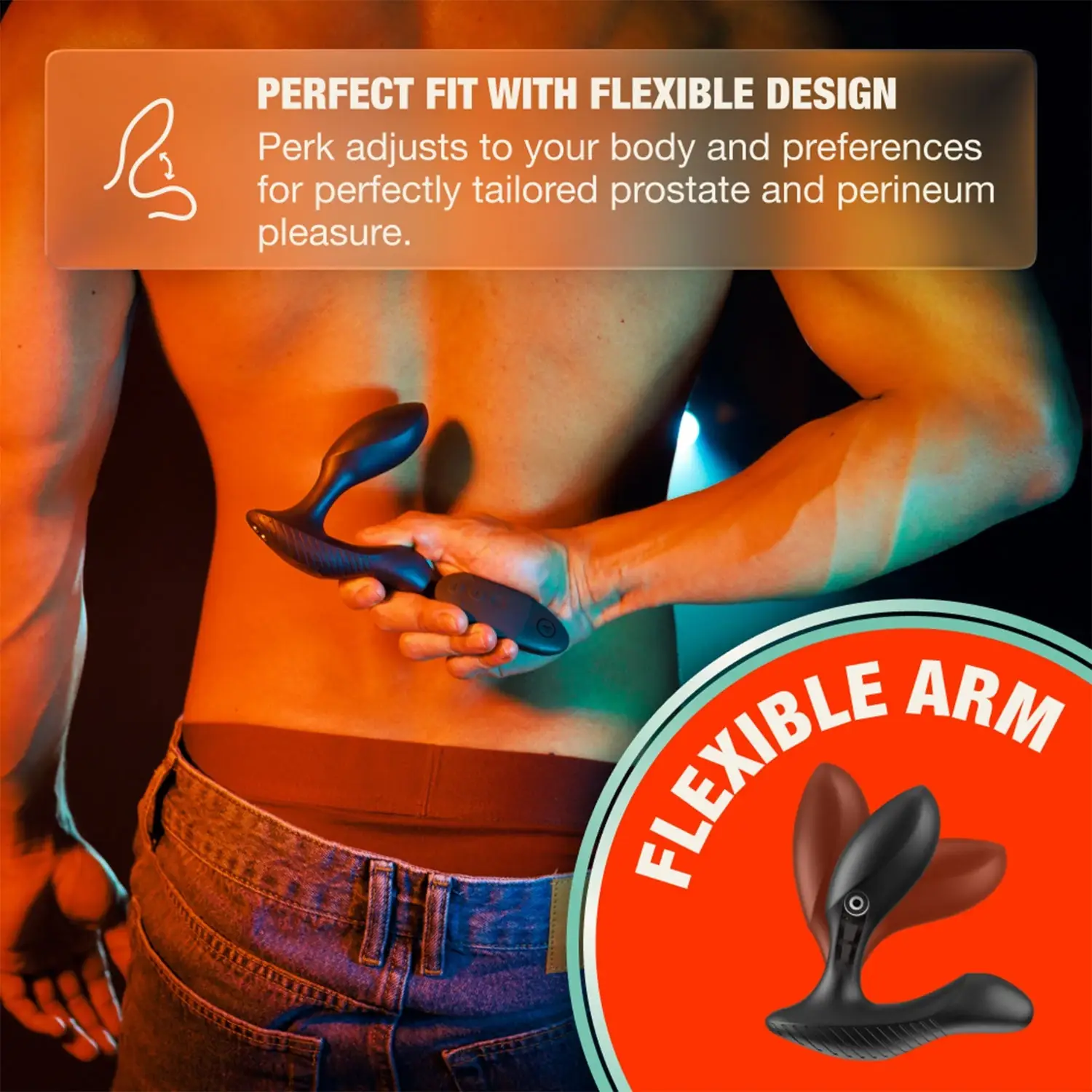 Arcwave Perk black prostate vibrator demonstrating flexible adjustable arm