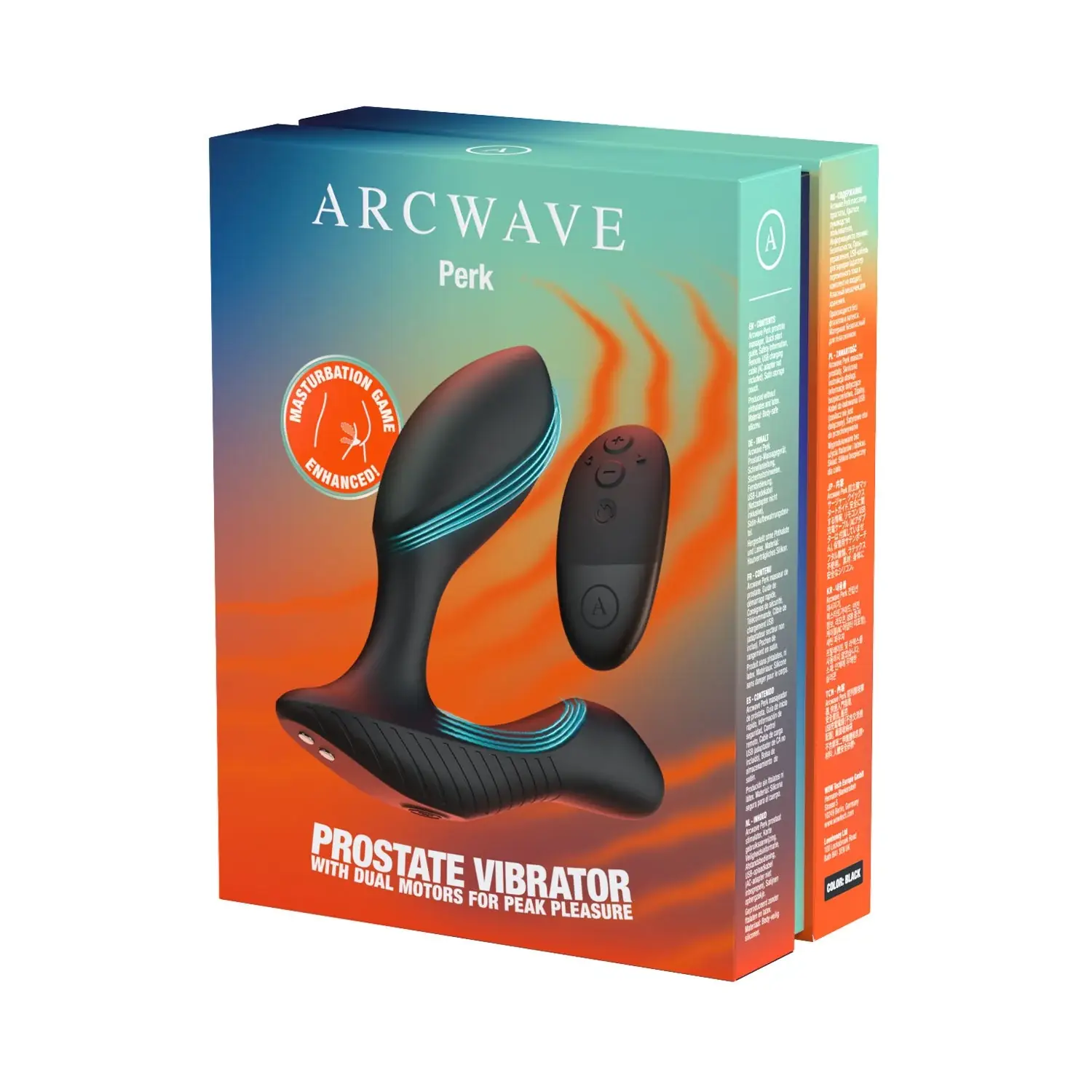 Arcwave Perk black prostate vibrator retail packaging front view
